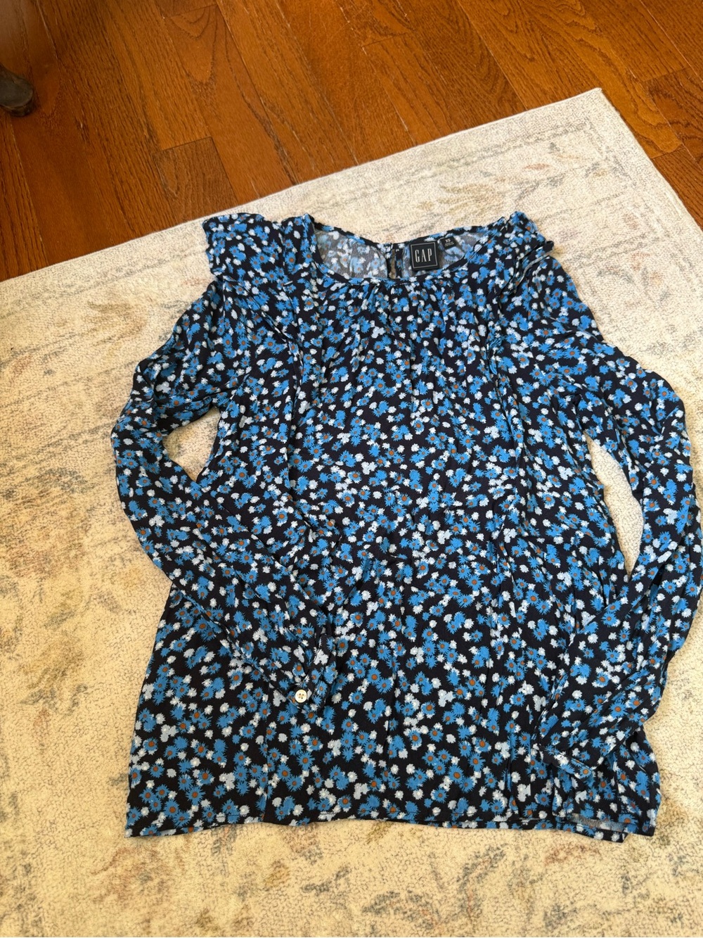 GAP Black Long-Sleeve Top with Blue Floral Print